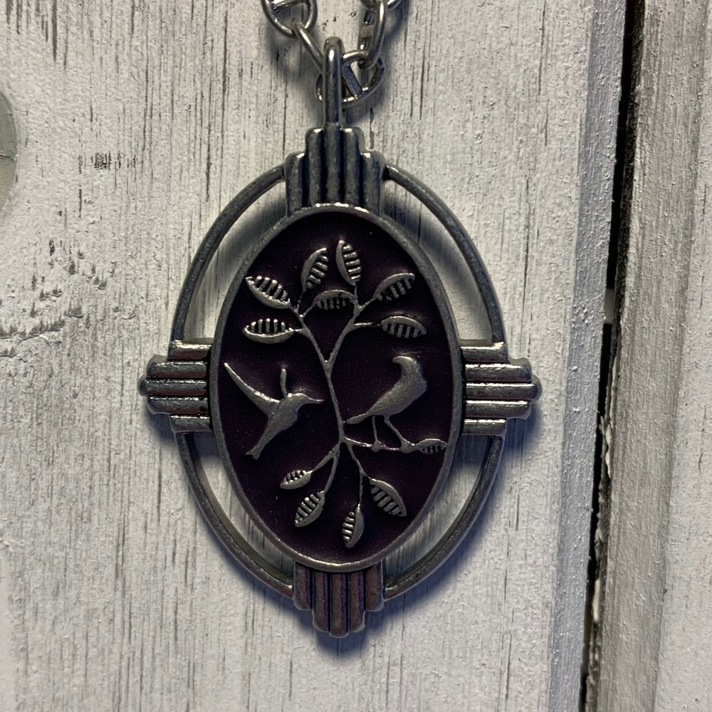 Lia Sophia Long Pendant Necklace Birds Nature Motif Silver‎ Tone Vintage Style